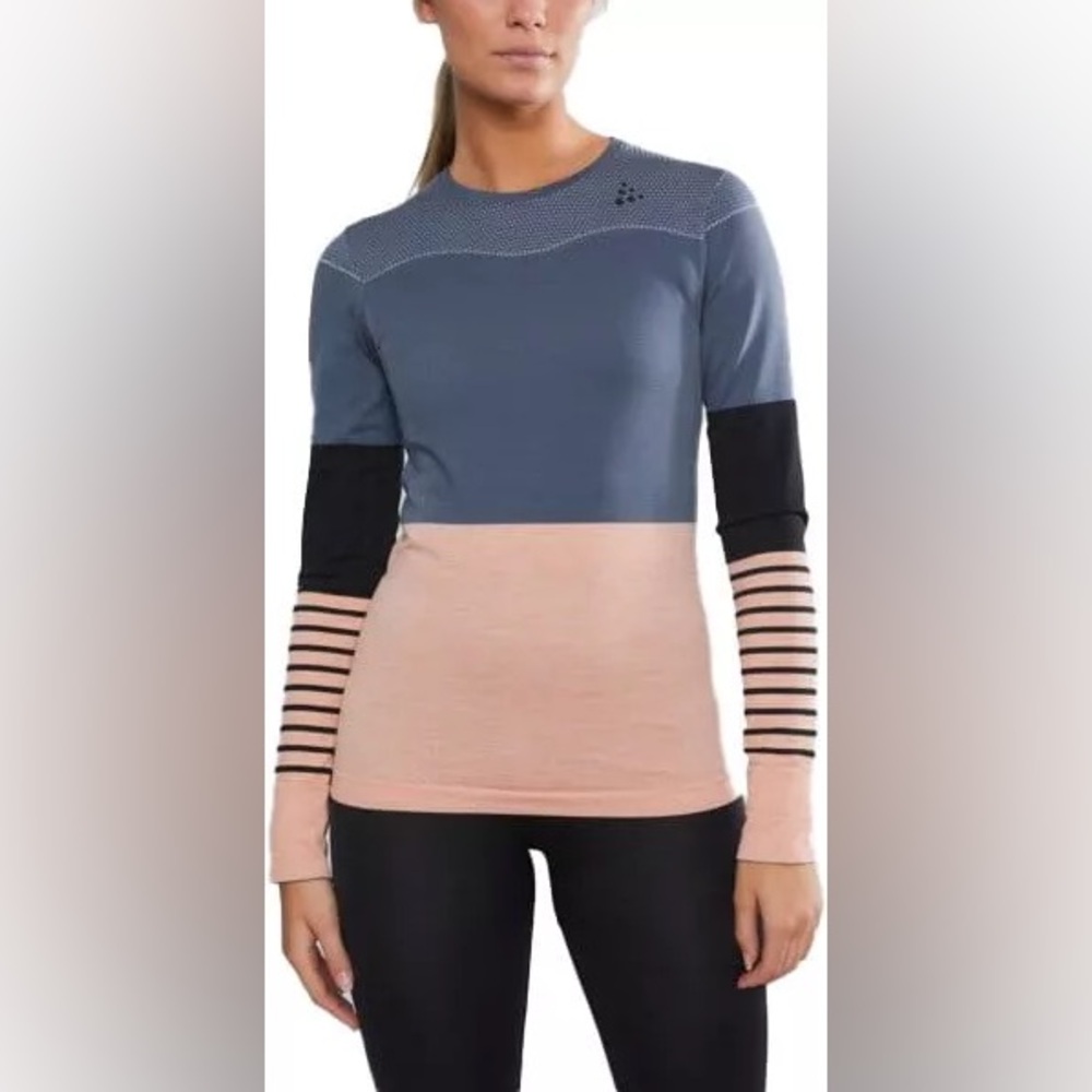 Craft fuseknit comfort color blocked  base layer top gray & peach size small